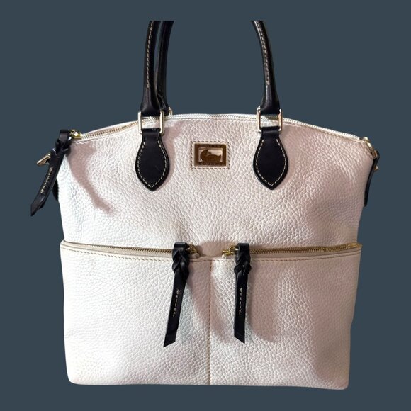Dooney & Bourke Textured Leather Satchel White Handbag Top Handle Crossbody READ - Picture 2 of 15